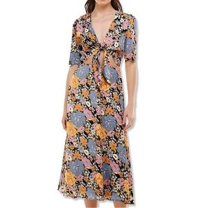 WAYF Rosalind Floral Tie-Front Midi Dress | Size XS